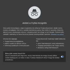 Ikona okularów i kapelusza symbolizuje tryb incognito na telefonie. Przeglądaj prywatnie, ale pamiętaj, że aktywność może być widoczna dla pracodawcy.