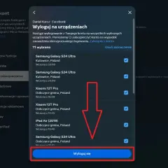 Jak wylogować się z Facebooka? Ekran pokazuje listę urządzeń, z których można się wylogować, aby zabezpieczyć konto.