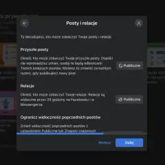 Ustawienia prywatności na Facebooku: kontrola nad tym, kto widzi Twoje posty i relacje. Możesz zarządzać widocznością przyszłych i poprzednich publikacji.