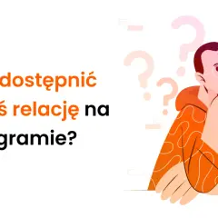 Jak udostępnić czyjąś relację na Instagramie? Ilustracja przedstawia zamyśloną postać z pytajnikami wokół głowy, sugerującą poszukiwanie odpowiedzi.