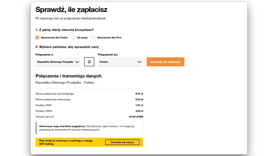 Kalkulator kosztów połączeń z Republiki Zielonego Przylądka do Polski. Sprawdź ceny za roaming poza UE.