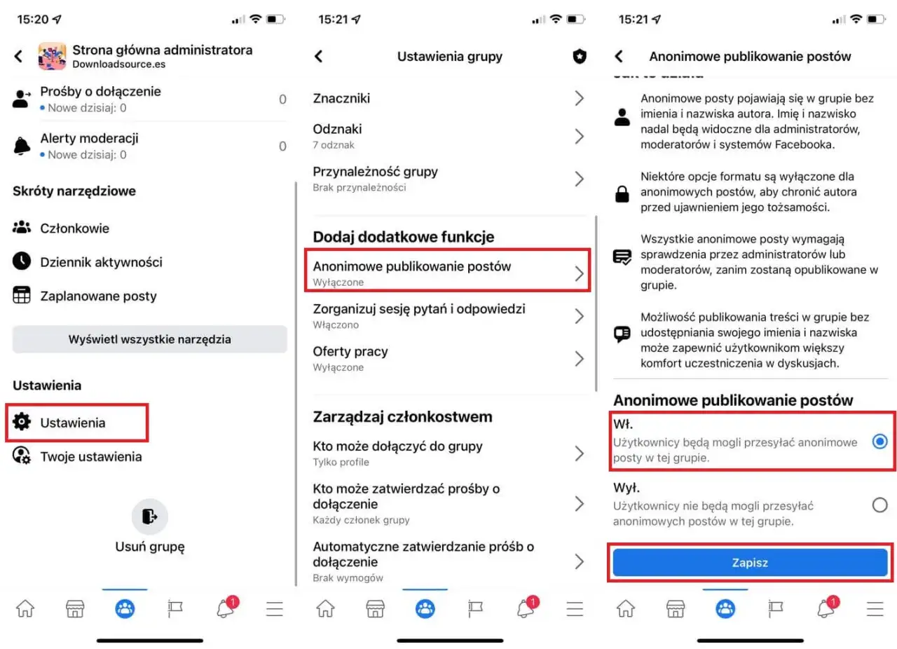 Jak dodać anonimowy post na grupie FB: włącz opcję
