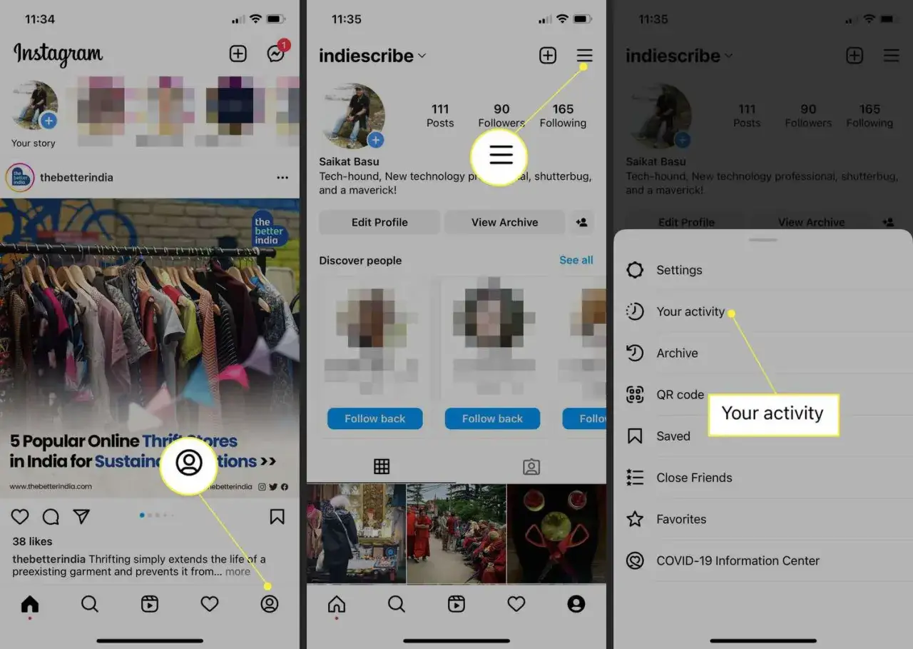 Gdzie są zapisane rolki na Instagramie? Kliknij ikonę menu (trzy poziome linie), a następnie 