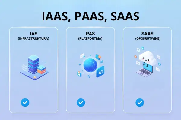Trzy rodzaje chmur internetowych: IaaS (infrastruktura), PaaS (platforma) i SaaS (oprogramowanie).