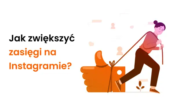 Kobieta ciągnie za sznurek gigantycznego kciuka w górę, symbolizując wysiłek współtwórcy Instagrama w zwiększaniu zasięgów.