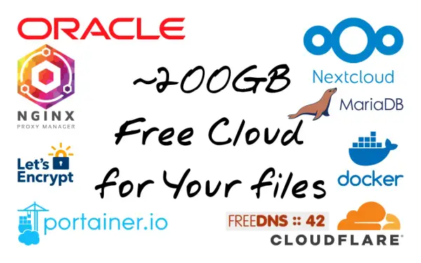 Darmowy przechowywanie w chmurze ~200GB dla Twoich plików, z logotypami Oracle, Nginx, Nextcloud, Docker, Cloudflare i innymi.