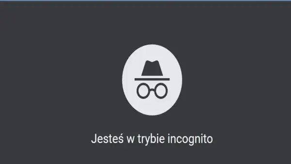 Ikona szpiega i tekst "Jesteś w trybie incognito" informują o prywatnym przeglądaniu.